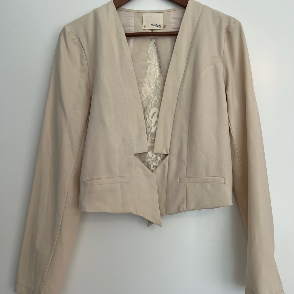 Mustard Seed Beige Blazer with Lace Accent